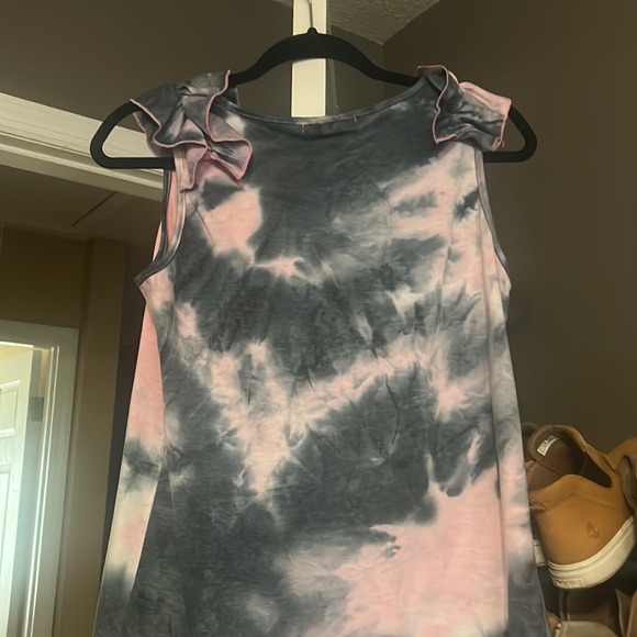Blue and blush tie dye style tank, ruffle on top of the sleeve. - Picture 3 of 3